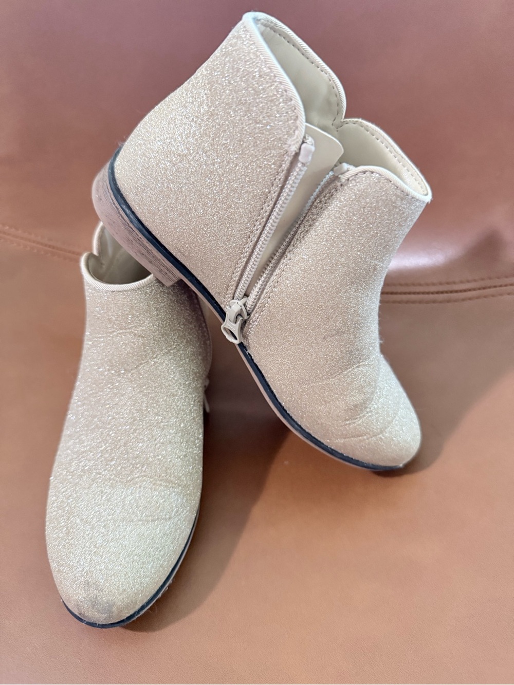 Cat and Jack Size 1 Shimmer Ankle Boots - Champagne Glitter
